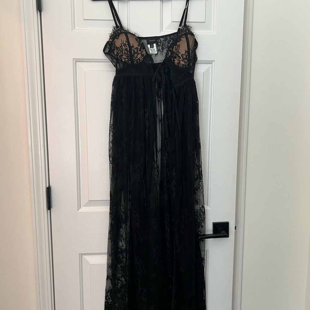 Sheer Black Lace Maxi Lingerie Nightgown